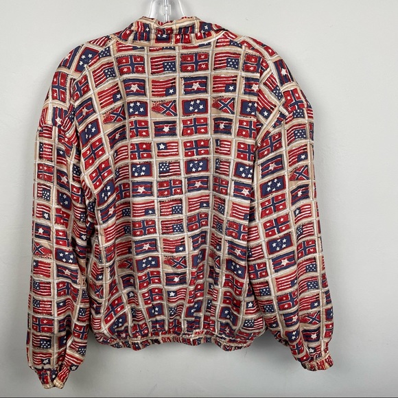 VINTAGE Bogari Silk Bomber Zip-up USA Patriotic Jacket Size Medium - Picture 6 of 7
